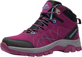 Womens Hiking Boots Outdoor Trekking Camping Trail Hiking Boots Lightweight Waterproof Lace Up Sneakers Comfy Daily Walking Work Shoes High Top Non Slip Memory Foam Sole Hiking Boots Women