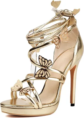 Women's Lace Up Heels Stiletto High Heels Strappy Bow Sandals