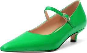 Women's Mary Jane Low Kitten Heels Pumps Pointed Toe Low Heels Slip On Adjuatable Strap Comfort Office Work Dress Shoes 1.4 Inch