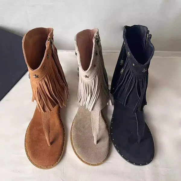 Women's Roman Fringe Thong Hidden Wedge Sandals 69569826C