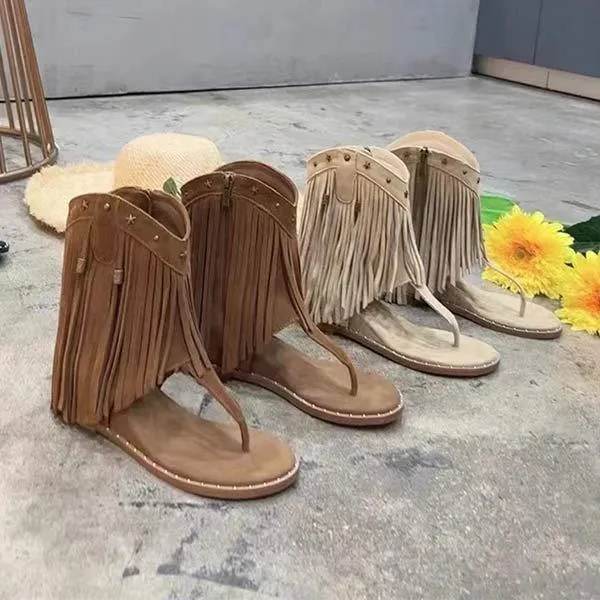 Women's Roman Fringe Thong Hidden Wedge Sandals 69569826C