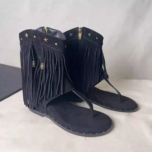 Women's Roman Fringe Thong Hidden Wedge Sandals 69569826C