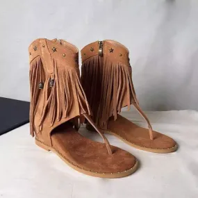 Women's Roman Fringe Thong Hidden Wedge Sandals 69569826C
