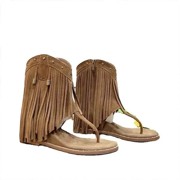 Women's Roman Fringe Thong Hidden Wedge Sandals 69569826C