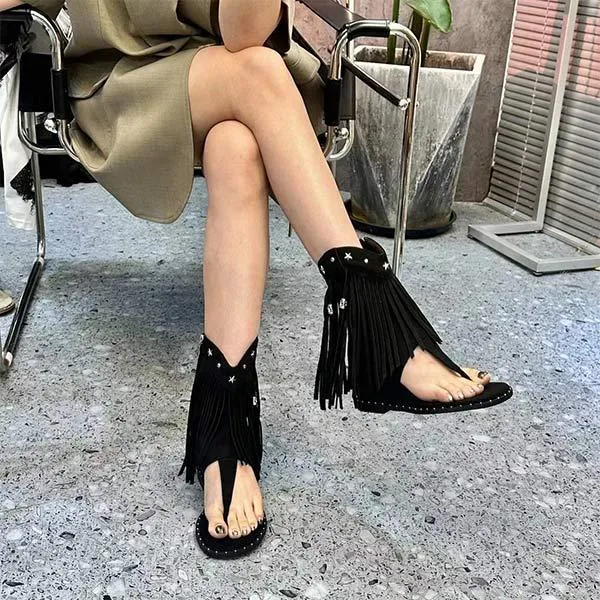 Women's Roman Fringe Thong Hidden Wedge Sandals 69569826C