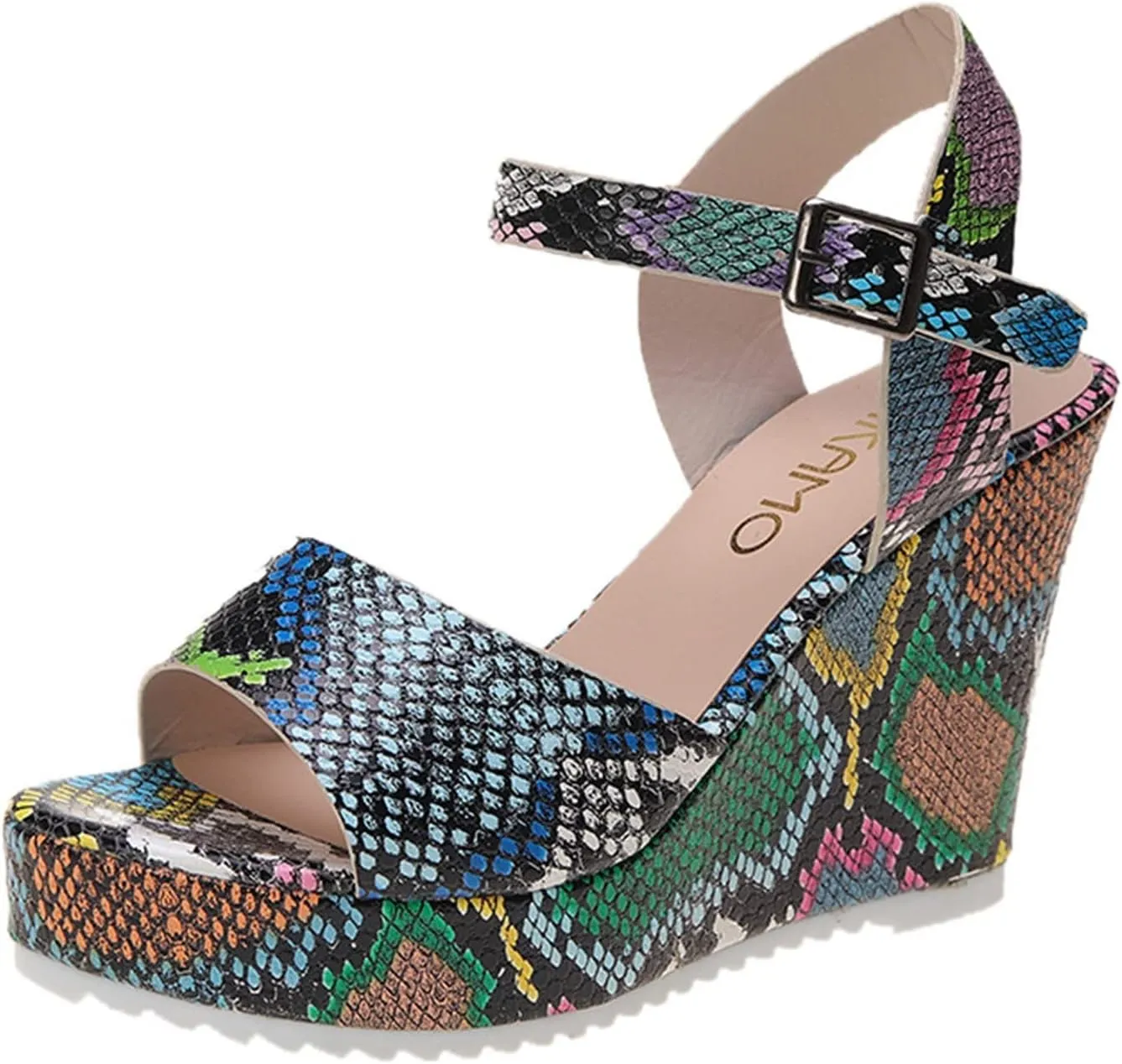 ZBYY Women Wedge Sandals,Summer Slip On Snakeskin Sandals Open Peep Toe Dress Pumps Platform Sandals with Ankle Strap